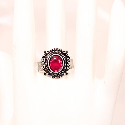 SILVER LOOK ALIKE STONE RING - MAROON