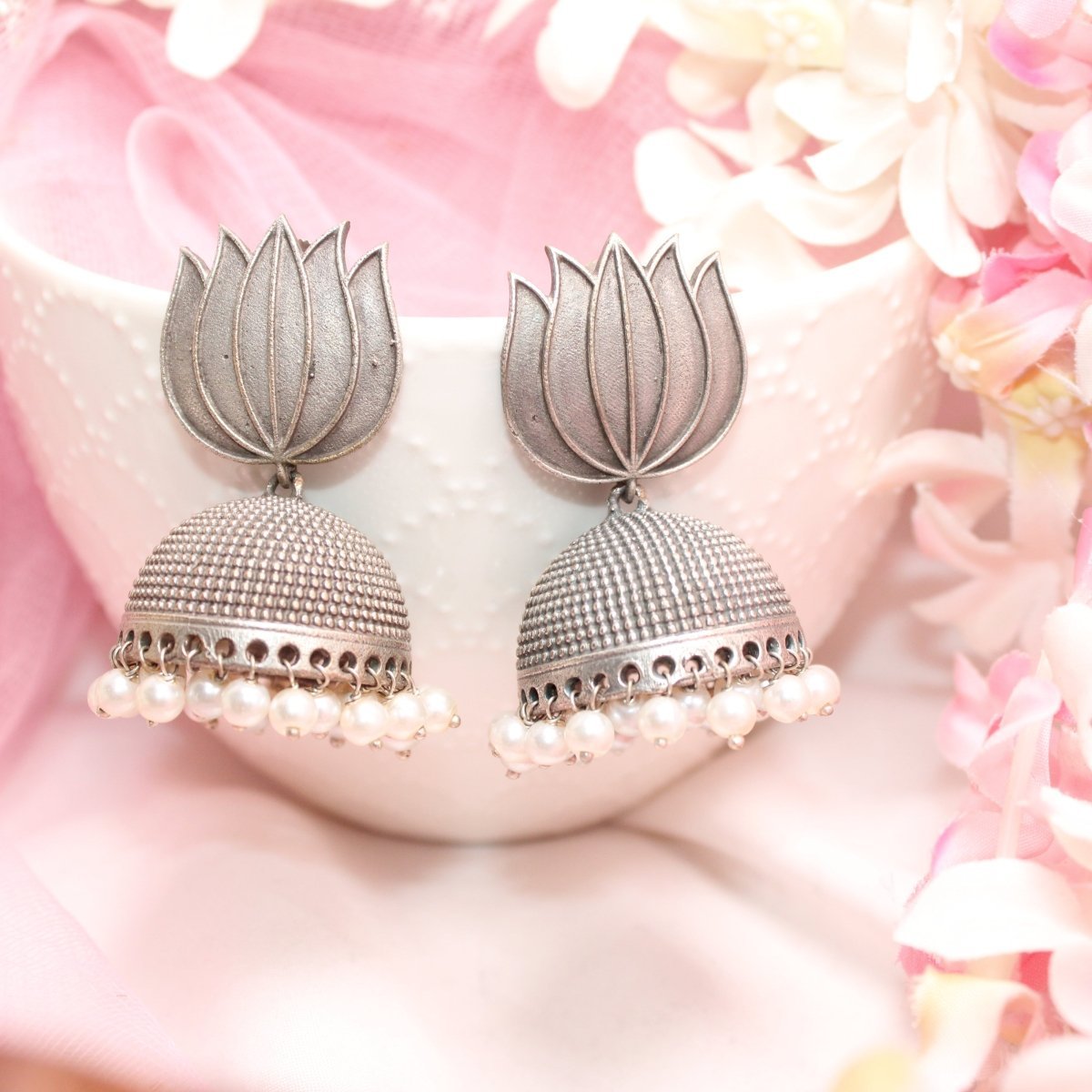 SILVER REPLICA - LOTUS JHUMKA
