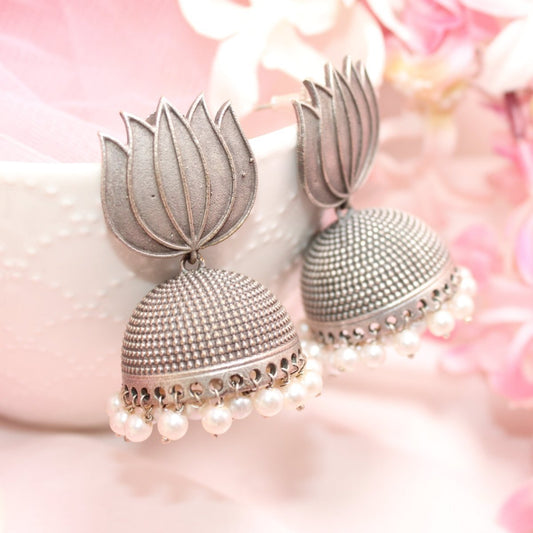 SILVER REPLICA - LOTUS JHUMKA