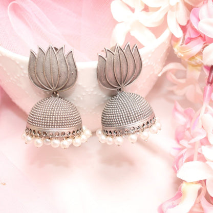 SILVER REPLICA - LOTUS JHUMKA