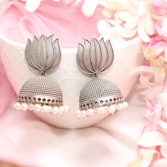 SILVER REPLICA - LOTUS JHUMKA