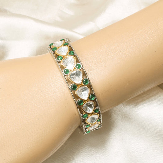 SILVER REPLICA POLKI BRACELET-GREEN