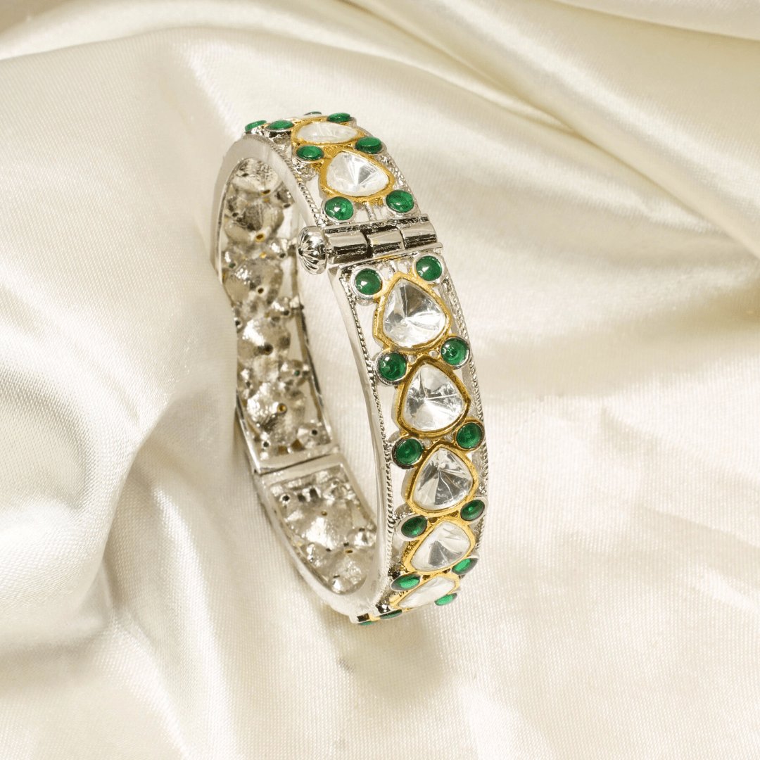 SILVER REPLICA POLKI BRACELET-GREEN