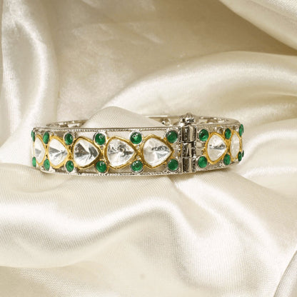 SILVER REPLICA POLKI BRACELET-GREEN