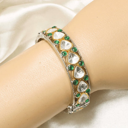SILVER REPLICA POLKI BRACELET-GREEN