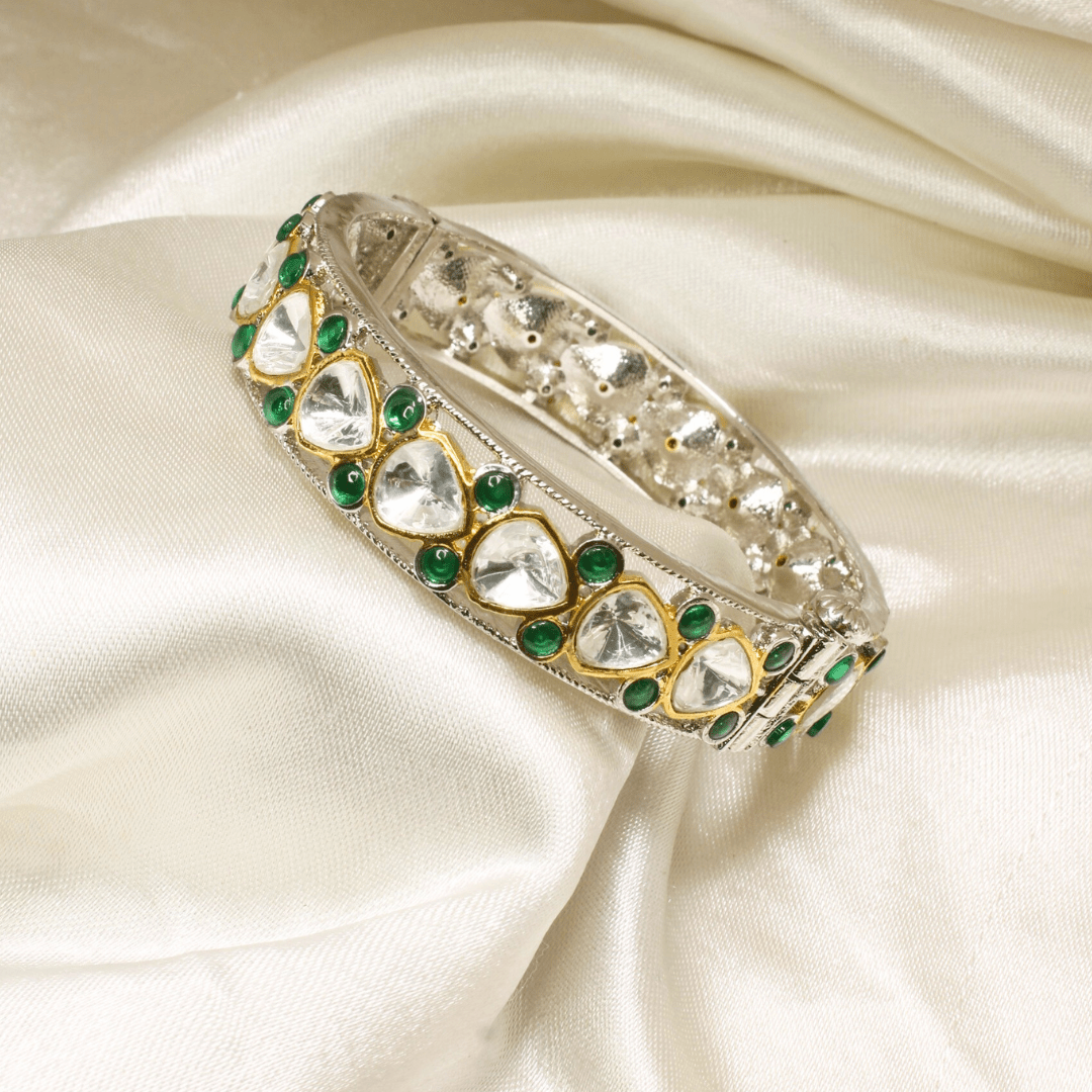 SILVER REPLICA POLKI BRACELET - GREEN