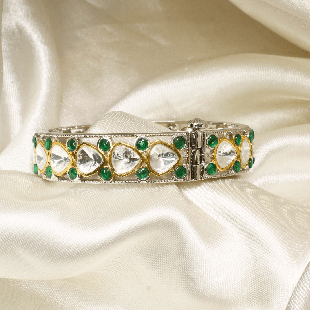 SILVER REPLICA POLKI BRACELET - GREEN