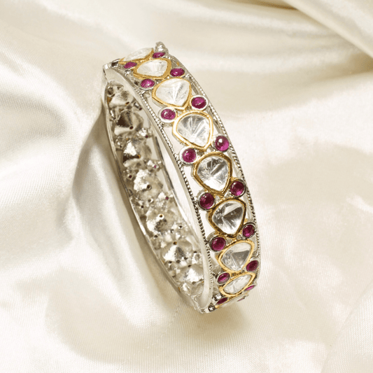 SILVER REPLICA POLKI BRACELET - RED