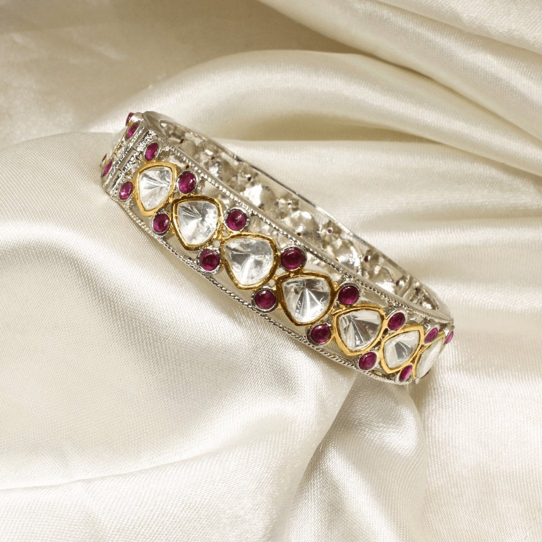 SILVER REPLICA POLKI BRACELET-RED