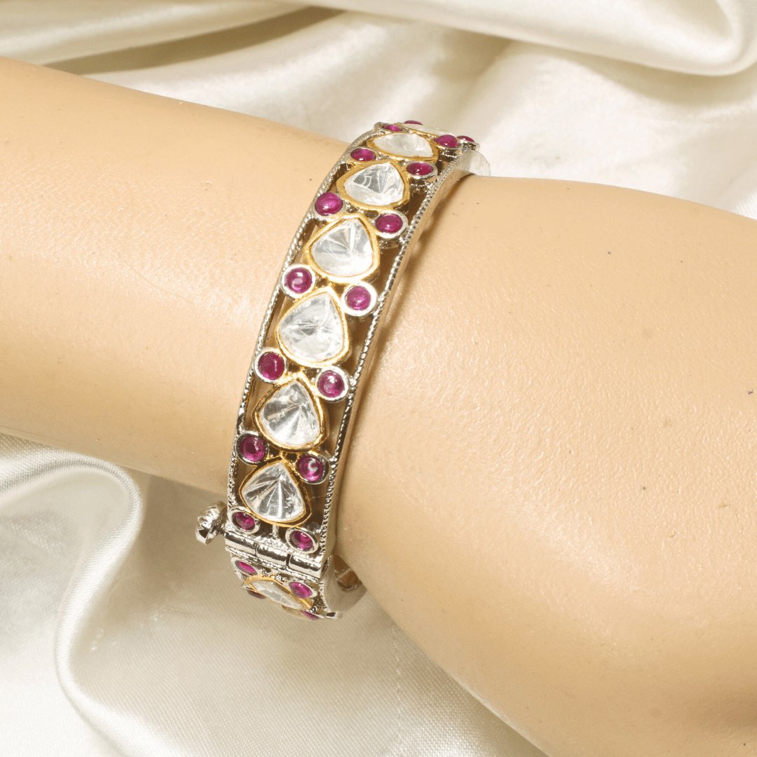 SILVER REPLICA POLKI BRACELET-RED