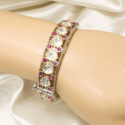 SILVER REPLICA POLKI BRACELET - RED