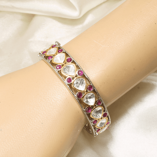 SILVER REPLICA POLKI BRACELET - RED