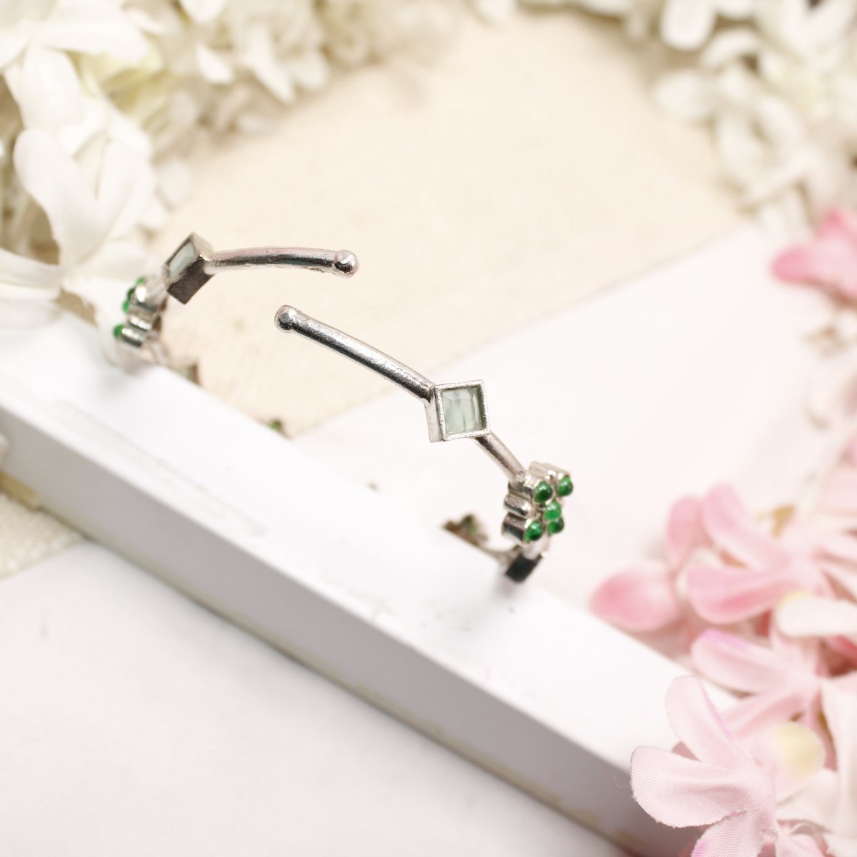 SILVER REPLICA THIN BRACELET - PAIR OF TWO - GREEN