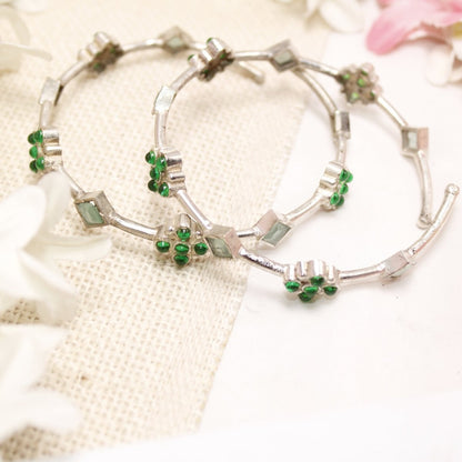 SILVER REPLICA THIN BRACELET-PAIR OF TWO-GREEN