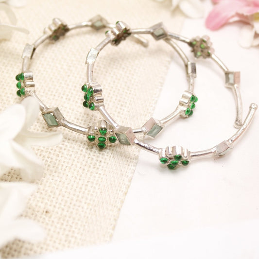 SILVER REPLICA THIN BRACELET - PAIR OF TWO - GREEN