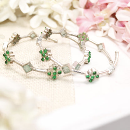 SILVER REPLICA THIN BRACELET - PAIR OF TWO - GREEN