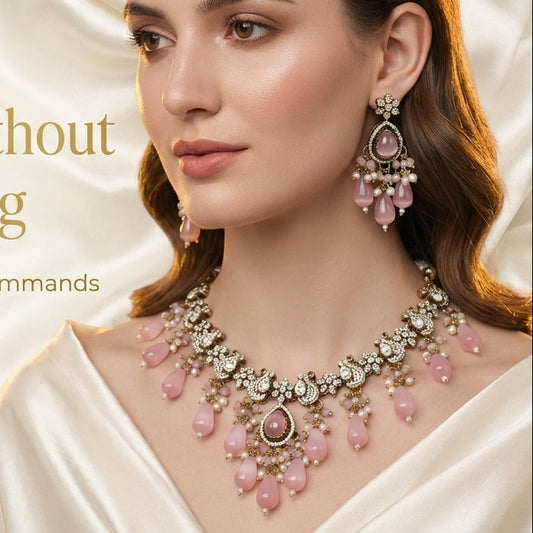 Pink Beaded Antique Necklace Set