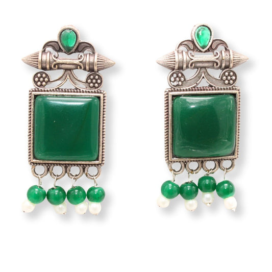 SNEHA SQUARE STONE EARRING-GREEN