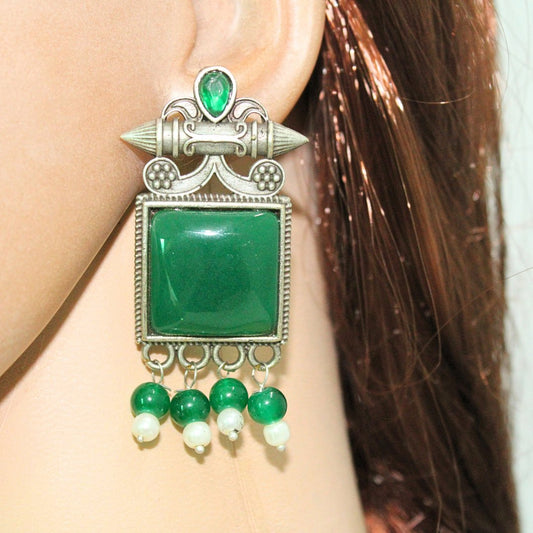 SNEHA SQUARE STONE EARRING - GREEN