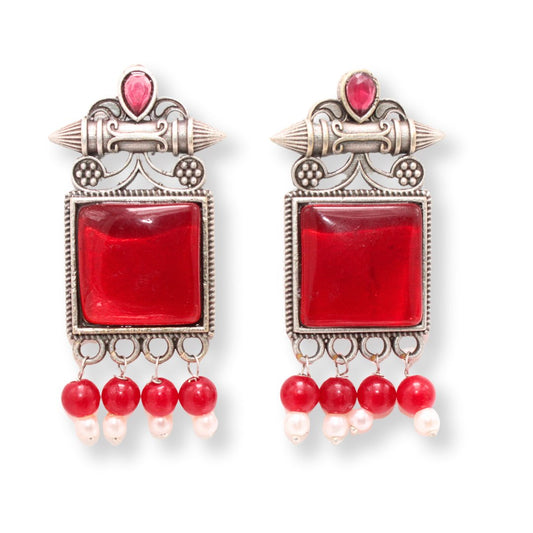 SNEHA SQUARE STONE EARRING - RED