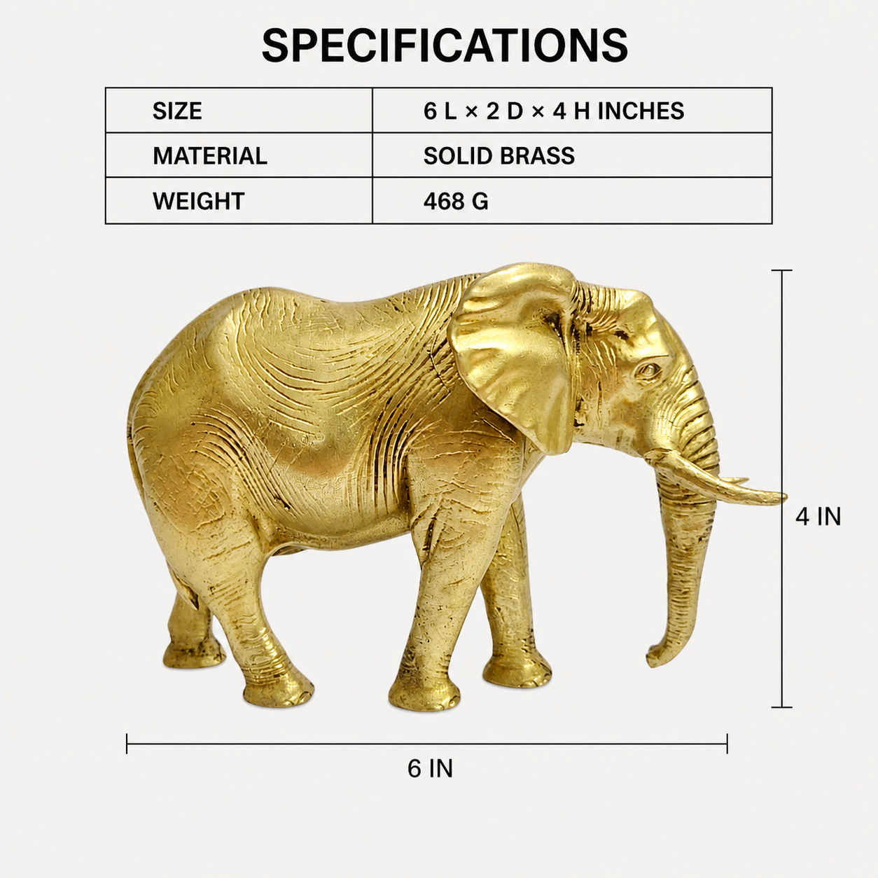 standing elephant polished specifications and dimensions