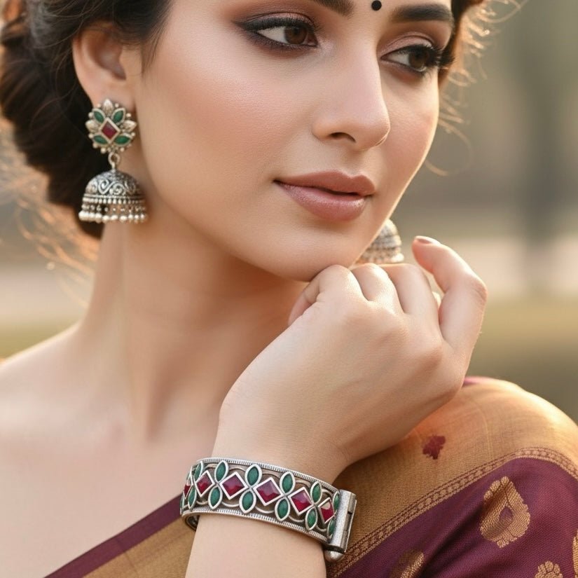 STONE CUTWORK KADA-MAROON & GREEN