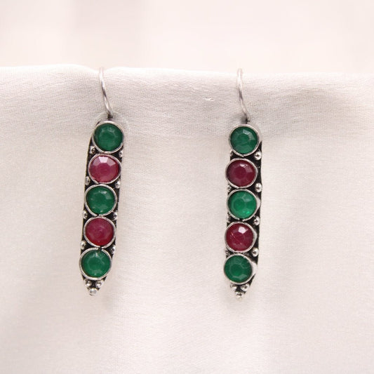 STRING STONE DANGLER EARRING- RED &GREEN