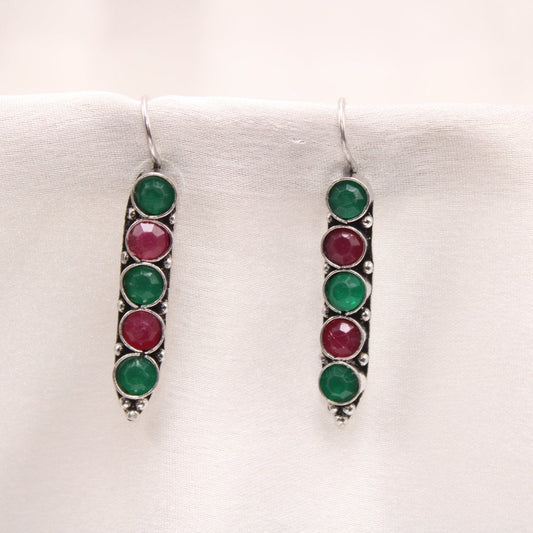 STRING STONE DANGLER EARRING - RED &GREEN