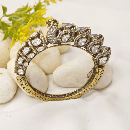 Swan Motif Polki Kada – Navraee Antique Gold Cuff Bang