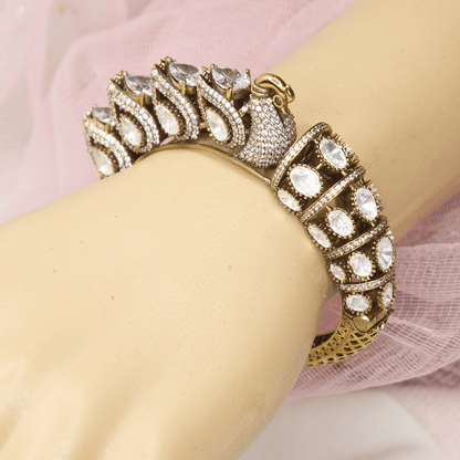 Swan Motif Polki Kada – Navraee Antique Gold Cuff Bang