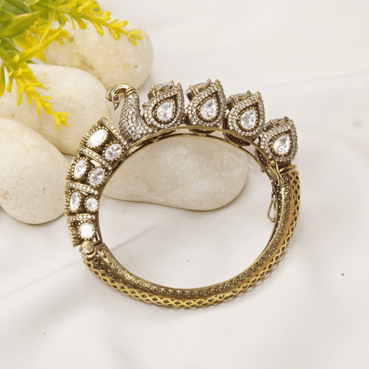 Swan Motif Polki Kada – Navraee Antique Gold Cuff Bang