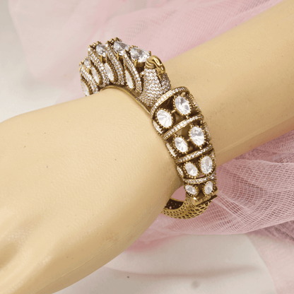 Swan Motif Polki Kada – Navraee Antique Gold Cuff Bang