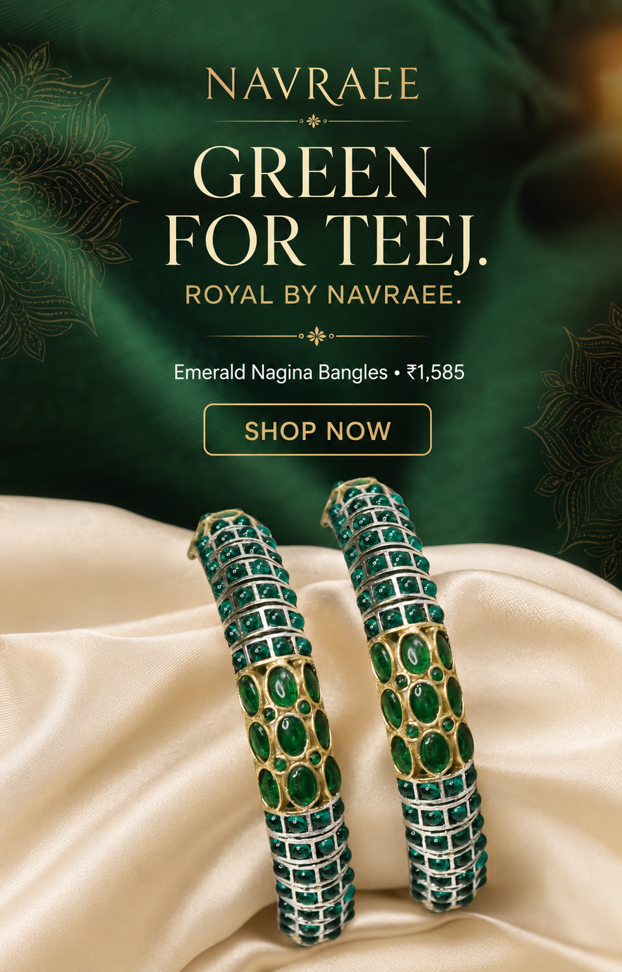 Green for Teej — Emerald Nagina Bangles by Navraee