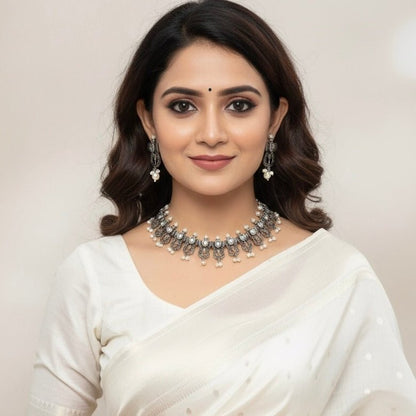 TEMPLE DESIGN NAVRANG NECKLACE SET - KUNDAN