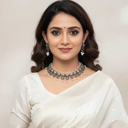 TEMPLE DESIGN NAVRANG NECKLACE SET - KUNDAN