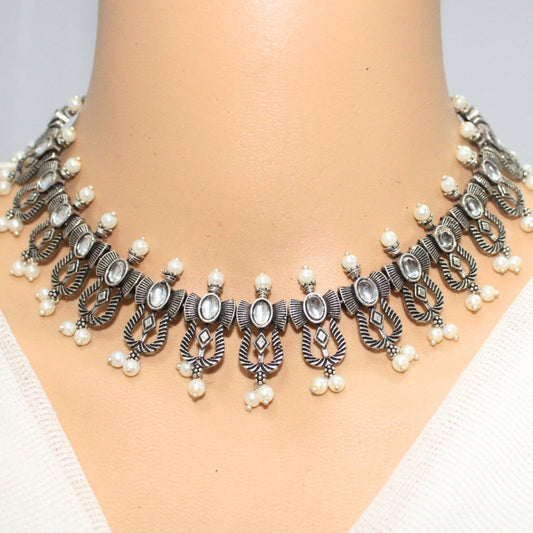 TEMPLE DESIGN NAVRANG NECKLACE SET - KUNDAN