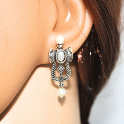 TEMPLE DESIGN NAVRANG NECKLACE SET-WHITE