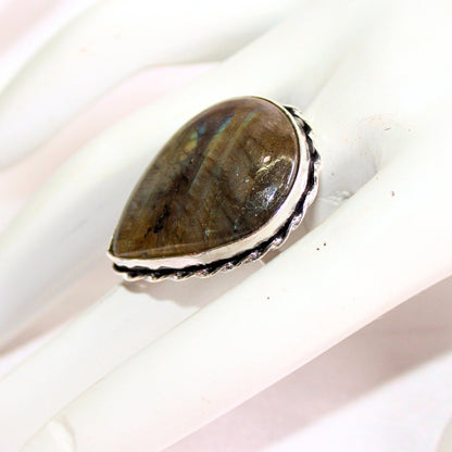 TEXTURED BIG STONE RING - TEAR DROP - GRANITE SHADE