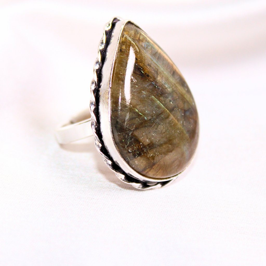 TEXTURED BIG STONE RING - TEAR DROP - GRANITE SHADE