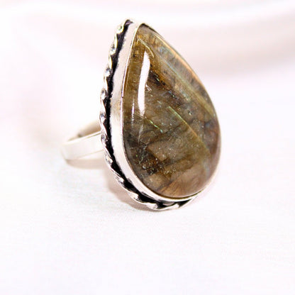 TEXTURED BIG STONE RING - TEAR DROP - GRANITE SHADE