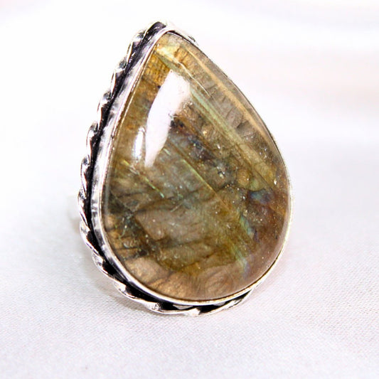 TEXTURED BIG STONE RING - TEAR DROP - GRANITE SHADE