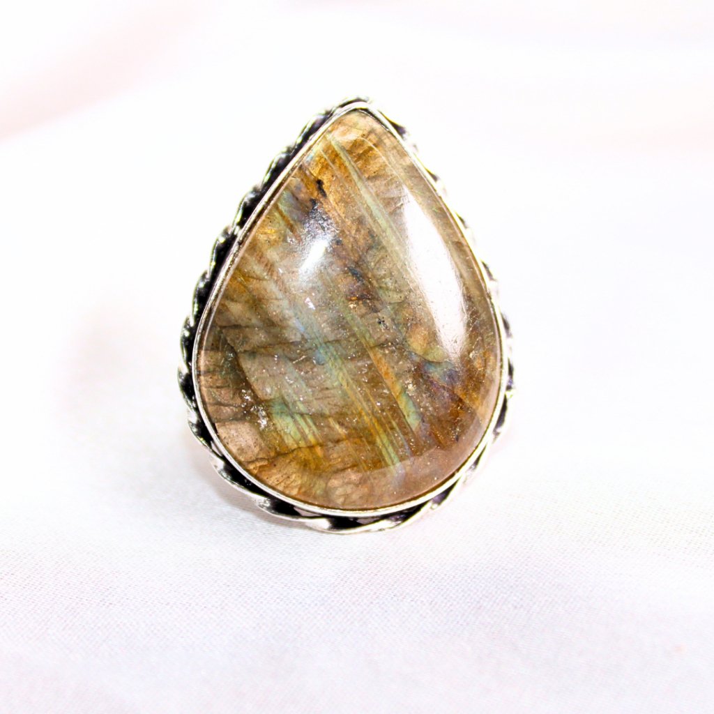 TEXTURED BIG STONE RING - TEAR DROP - GRANITE SHADE