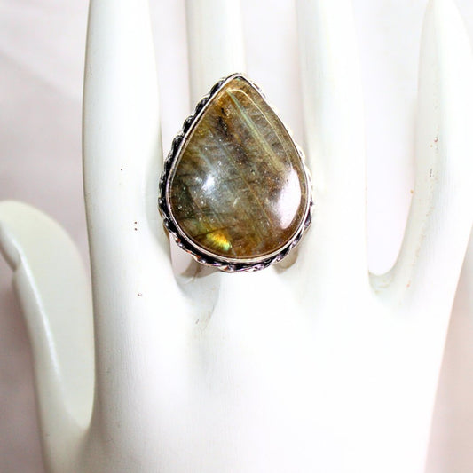 TEXTURED BIG STONE RING - TEAR DROP - GRANITE SHADE