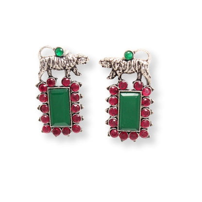 TIGER EARRING STUDS WITH STONE-GREEN