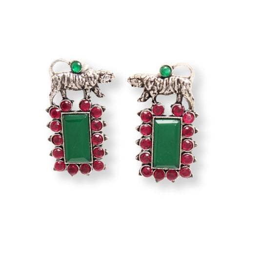 TIGER EARRING STUDS WITH STONE-GREEN