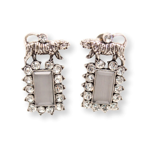TIGER EARRING STUDS WITH STONE-GREY