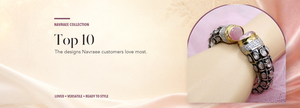 Top 10 collection header banner featuring Rajwadi Stone & Meenakari Kada Gold Plated-Pink
