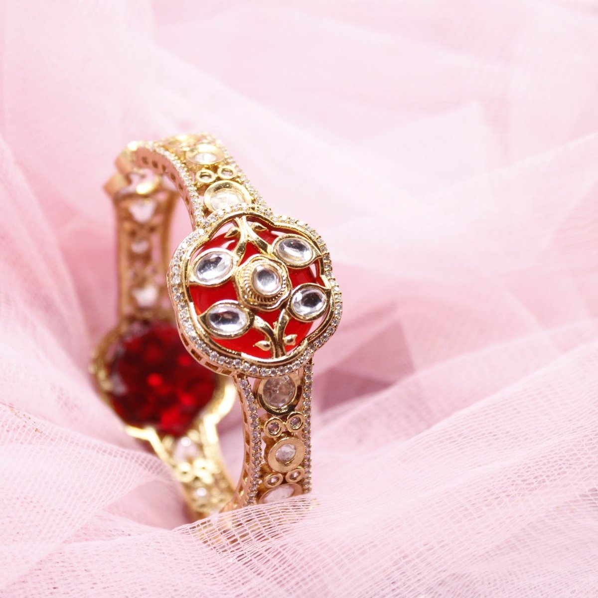TRADITIONAL STONE & ZIRCON  WITH CUTWORK KADA-RED