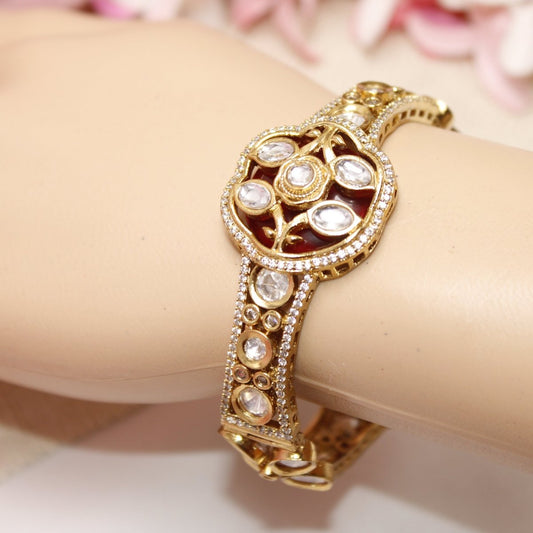 TRADITIONAL STONE & ZIRCON WITH CUTWORK KADA - RED