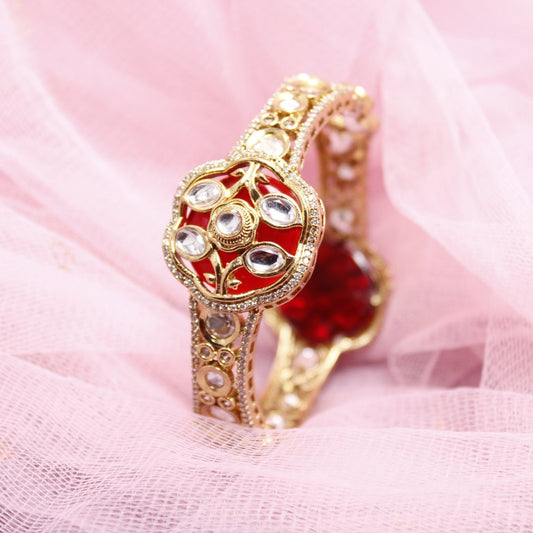 TRADITIONAL STONE & ZIRCON WITH CUTWORK KADA - RED